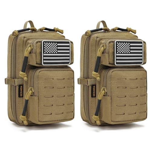 2 Pack Tactical Molle Utility Pouchs Mini Belt Pouch EDC Pouch Tactical Phone Pouches Outdoor Admin Tool Pouch Medical EDC IFAK Pack with US Flag Patch