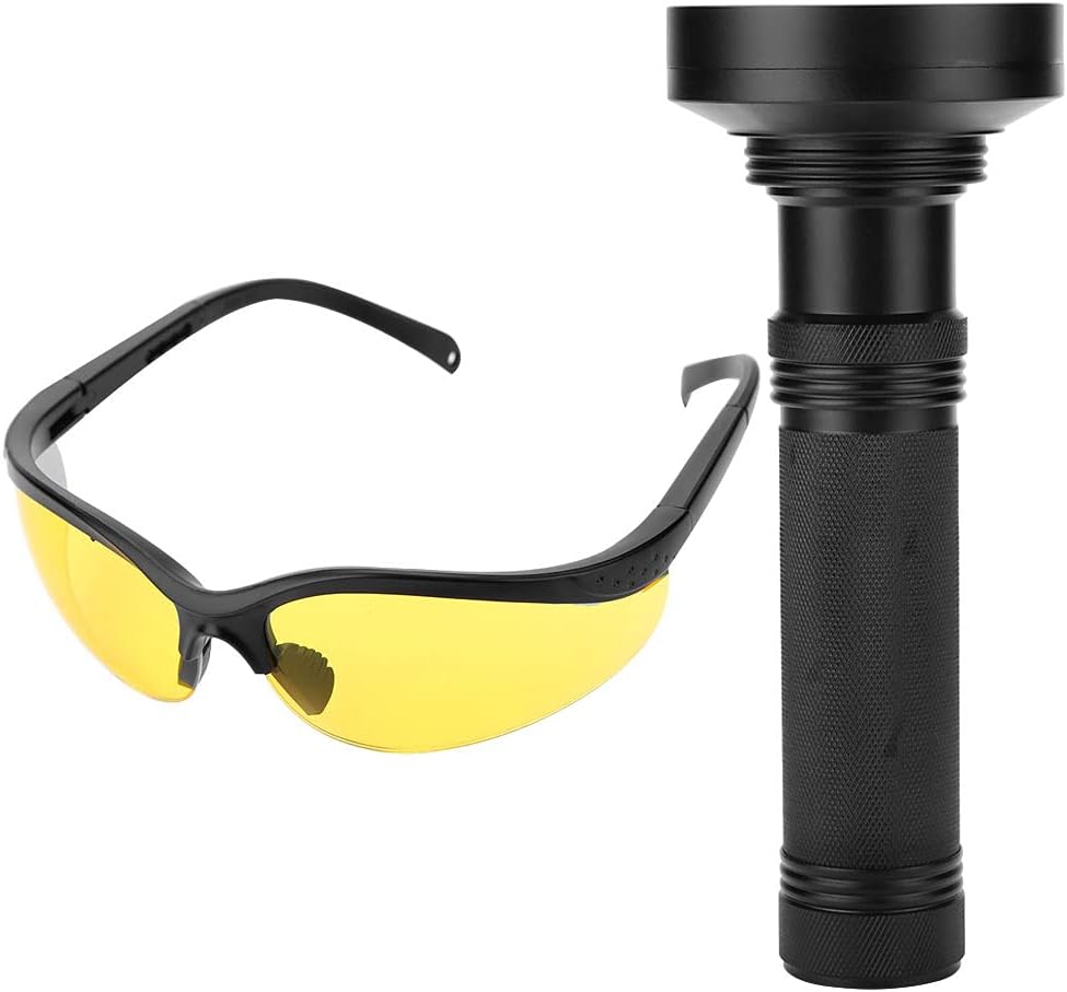 2Pcs Portable Flashlight Pet Urine Detector Bright 100 LEDs Blacklight Torch with Sunglasses for Pet Urine Detection Scorpion