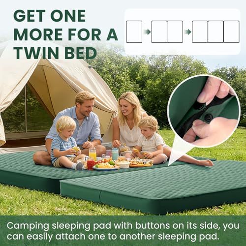 Image of Double Self Inflating Sleeping Pad with Electric Pump - 4 inch Ultra-Thick Memory Foam Camping Mattress for 2 Person, Portable Outdoor Air Camp Mat Gear for Tent Car Truck Travel Hiking (Green)