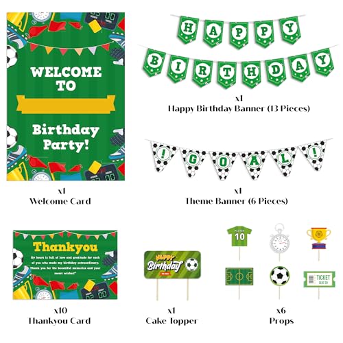 Image of Just Party Football Theme Party Decoration - 37 pcs Happy Birthday Decoration Kit for Kids | Soccer Theme Birthday Decoration Items for Boys & Girls | Includes Banners, Props, Cake Topper