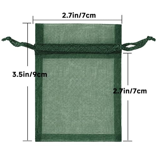 Image of joycraft 50Pcs Dark Green Organza Bags - 2.7x3.5 In Sheer Jewelry Mesh Pouch, Small Party Favor Drawstring Pouch for Halloween, Christmas, Wedding Favor, Small Business
