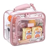 BORMELUN Clear Lunch Bags for Women Work Transparent Stadium Concert School approved Corectional officer with Handle Tote Plastic See through,pink (11x9x6 inches)