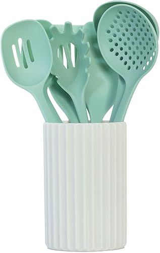 Miniatura 8 de Glad Juego de utensilios de cocina, 8 piezas, herramientas de cocina antiadherentes con soporte para utensilios, cuchara de nailon, cucharón,