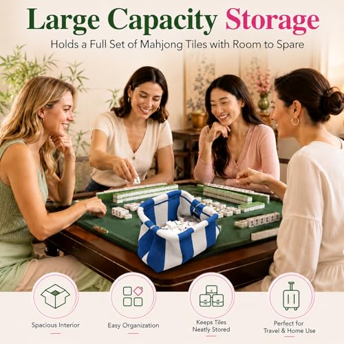 Ulvheti Mahjong Tile Bag for Women, 11.81 x 6.30 x 3.94 inches (Blue and White, Thick Lines) — view 2