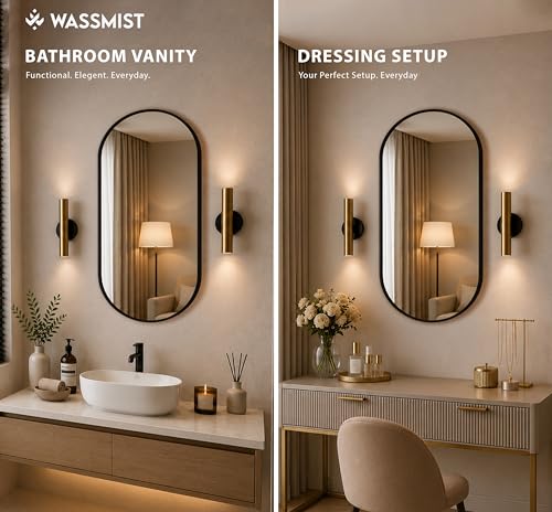 Image of WASSMIST Mirror for Bathroom Wall | Capsule Bathroom Mirror with Aluminium Frame | HD Reflection Wall Mirror for Living Room /Bedroom (18 X 30 inch)