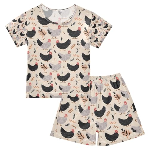 senya Black White Chicken Leaves A Summer Pajamas Set Short Cotton Sleepwear 2 Piece