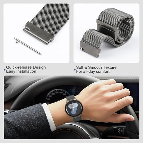 Image of Magnetic 20mm Stainless Steel Mesh Strap Compatible with Samsung Galaxy Watch 7 /6 /5 /4 /FE 40mm 44mm Milanese Bands Compatible with Huawei GT3 42mm /Vivoactive 6 /5 /3,forerunner 165,Venu 2 Plus