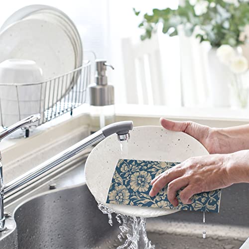 Whaline William Morris Swedish Kitchen Dishcloth Vintage Floral Absorbent Cotton Kitchen Towel Colorful Flower Dish Towel For Party Home Housewarming Cleaning Counter Wipes, 7 X 8 Inch, 6Pcs #TOP6