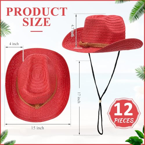 Image of JaGely 12 Pcs Straw Cowboy Hats for Women Men, Wide Brim Summer Hat Bulk Sun Protection for Western Themed Party