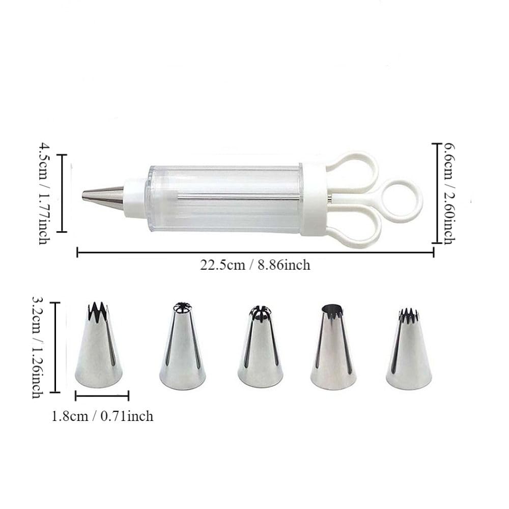 gifthub White Cupcake Icing Piping Kit,Easy to Use,Plastic Reusable Cupcake Injector with 6 Stainless Steel Icing Nozzles,Durable Dessert Cream Decorating Tools for Cooking Baking(8.86x2.60x1.77 Inch)