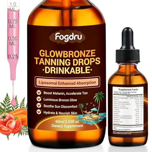 Tanning Drops to Drink GlowBronze Liposomal Tan Accelerator with L-Tyrosine, Astaxanthin & Hyaluronic Acid, Natural Bronze Glow, Sun Protection & Skin Hydration, Watermelon Mint Flavor,2.03fl oz