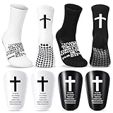 Cuffbow 2 Sets Mini Christian Soccer Shin Guards and Cross Grip Socks Christian Small Shin Guards Grip Cross Soccer Socks with Bible Verse Religious Sports Sets for Football Baseball(Philippians 4:13)