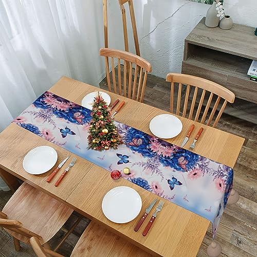 Chemin de table rustique papillon bleu et fleurs pour décoration de Noël - 6