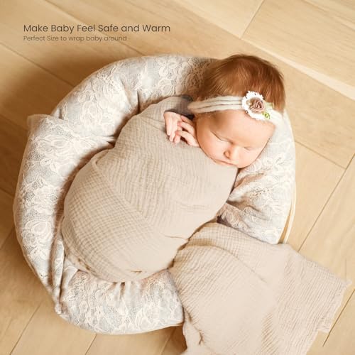 Image of lulumoon Muslin Swaddle Blankets for Baby: Soft Cotton Newborn Receiving Blankets - Plaid Print Nursery Gift Set for Baby Girls(Bear)
