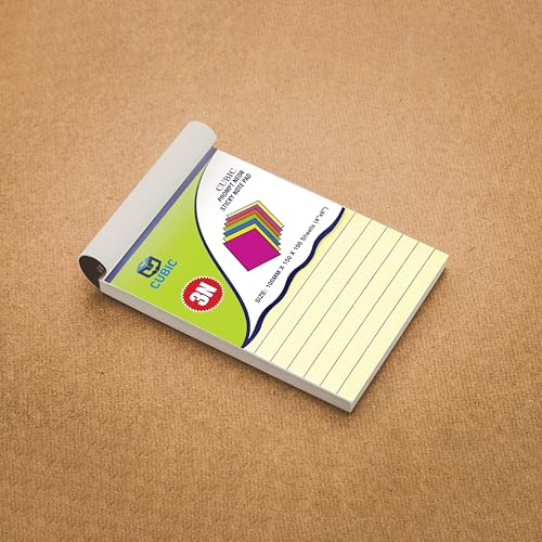 Image of Cubic Sticky Note Pad - 4x6 Inch (100mm x 150mm) - 100 Sheets - Lined Yellow Notepad with 3N Adhesive - Great for Office, School, Home, Reminder Notes & to-Do Lists