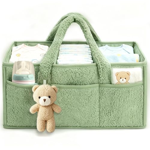 YYSWSAKY Organizador Pañales, Portátil Organizador Cambiador Bebe con Compartimentos y Asas, Plegable Cesta de Almacenamiento Bebés para Viajes, Cesta de Pañales para Toallitas, Verde