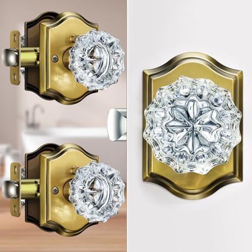 Calzibeno 3 Pack Glass Crystal Door Knobs Interior, Vintage Brass