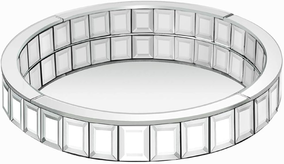 Round 29x29cmSilver Mosaic Mirror Vanity Organizer Decorative Mirror Tray Vanity trayMarkup Jewelry Tray Silver Tray for Home Decor