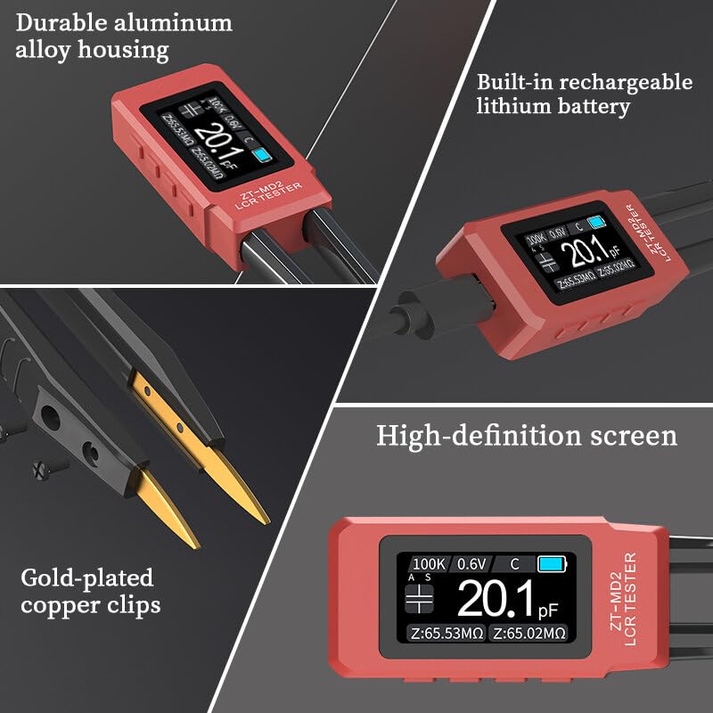 LCR Meter, Xiangtat ZT-MD2 10KHz LCR Meter Tweezer with 0.5% Accuracy, Digital Multimeter Tester with OLED Display, Tester for SMD, ESR, Resistor, Capacitor, Inductance, Voltage, Frequency, Diode