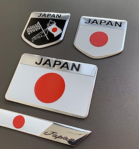 Image of 4pcs Metal Japan Flag Emblem Decal Stickers,Japanese National Flag Decal Patriotic Badges for Cars Trucks SUV Bumper Window Fender