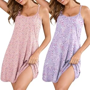 Marvmys 2 Pack Sleeveless Nightgowns for Women Spaghetti Strap Sleep Dress Sexy Sleepwear Short Night Gowns S-3XL X-Large Pink Floral & Purple Heart