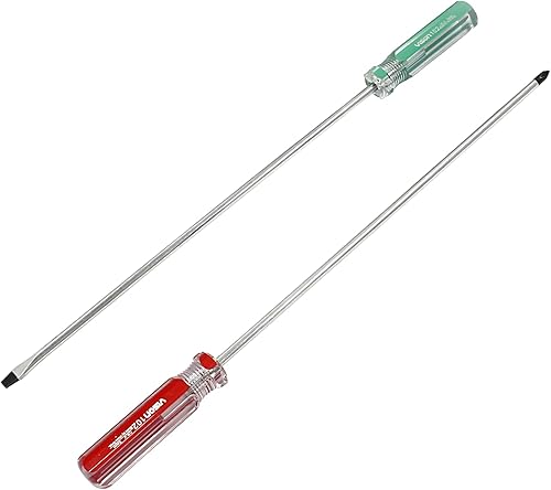 Miniatura 2 de Hitefu 2 destornilladores largos, destornillador Phillips de 10 pulgadas y ranurado, juego de destornilladores largos de cabeza cruzada confiable