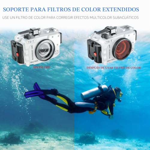 Miniatura 10 de Sea Frogs Funda Impermeable Para Cámara Subacuática Om System Tg-7 De 60 M, Carcasa De Buceo Impermeable Con Filtro Rojo Tg7-W