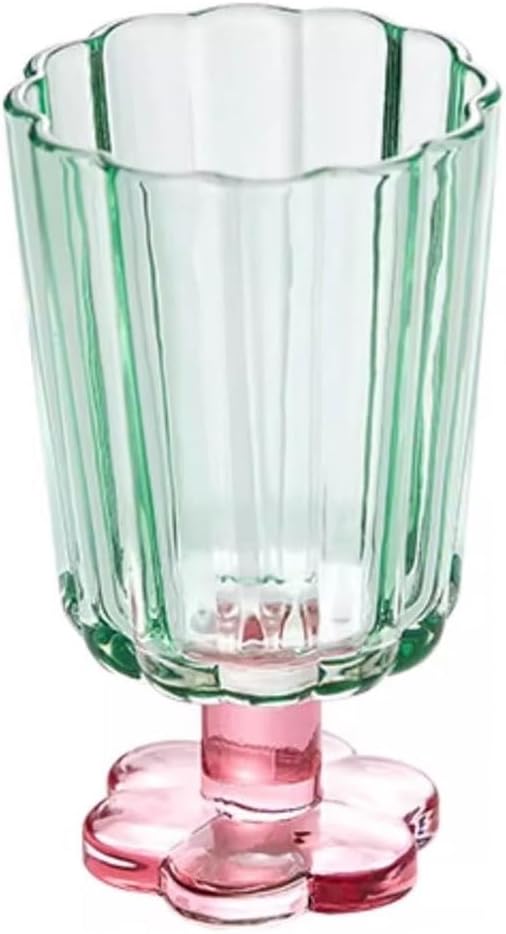 kitchen glasses Hand Blown Footed Drinking Glasses, 7.5Oz Colored Flower Shaped Goblets for Juice Cold-drink Wine Champagne(Green)