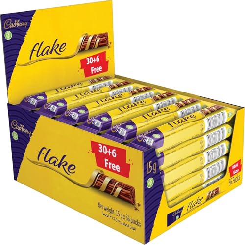 Image of Cadbury Flake Chocolate Bar, Crumbly and Flaky Milk Chocolate Quick Snacks, Each 15g, 30+6 Free Pack, 36 Bars (Product Of Egypt) Get Flavourito Kunafa Chocolate 20g Absolutely Free From DECADENT FOODS