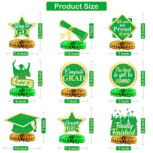 Katchon, Graduation Centerpieces For Tables 2023 Green - Shiny, Pack Of 9 | Honeycomb Graduation Table Centerpieces For Green And Gold Graduation Decorations 2023 | Graduation Party Decorations 2023 #TOP3
