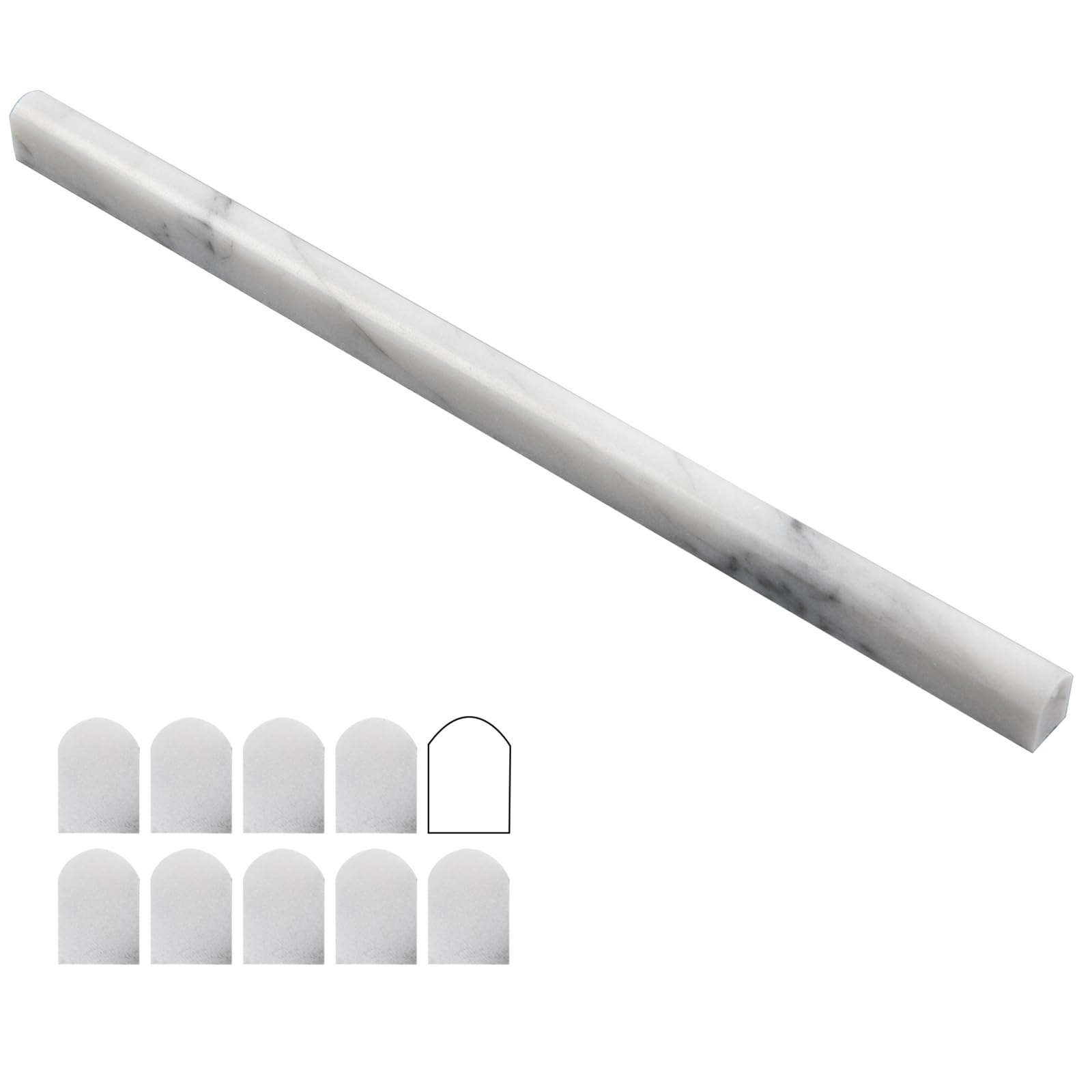 Lovdeco Carrara White 1/2" X 12" Marble Pencil Liner Tile, Edge Trim Molding for Shower and Backsplash, Bullnose Tile Trim Matte, 10 Pcs/Box