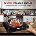 CUSIMAX Electric Burner Hot Plate for Cooking Cast Iron hot plates Heat-up in Seconds Adjustable Temperature Control Stainless Steel (Black Infrared)