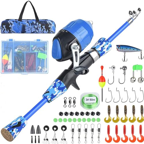 Image of Proberos Kids Fishing Rod Reel Set Outdoor Telescopic 1.2m /1.5m Fishing Rod Reel Set with Line, Lures Accessories Kit & Carry Bag Fishing Learning Kit for Kids Children's Day Gift