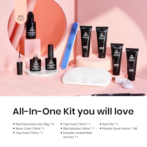 Beetles Poly Extension Gel Nail Kit, 4 Colors Nude Pink Neutral With Base Top Coat Manicure Enhancement All In One Poly Nail Gel Kit - Thumbnail 3