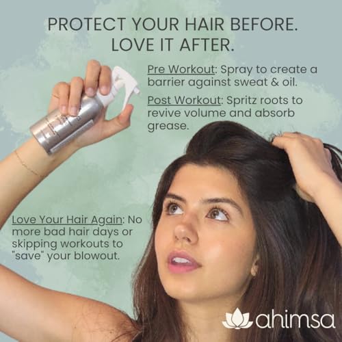 Ahimsa Dry Mist Shampoo for Dark Hair – No White Residue, No Powder, No Benzene – Instantly Refreshes & Absorbs Sweat – Easy Application, Non-Aerosol, Vegan, Cruelty-Free