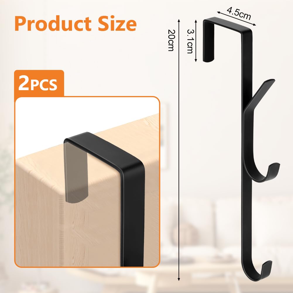 flintronic 2Pcs Over Door Hooks, 3 Hooks Over Door Hanger, Vertical Over The Door Coat Hanger - Image 2