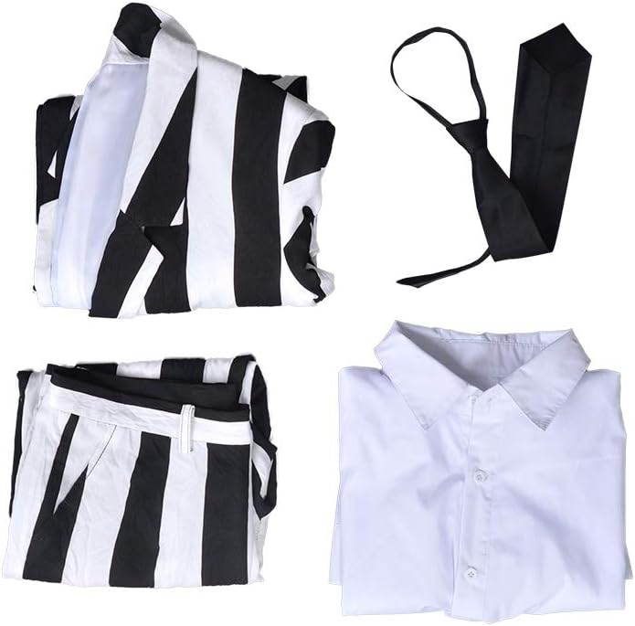 miccostumes Men's Costume Horror Movie Cosplay Black and White Vertical Stripes Jacket Suit Costume with Tie Halloween Party - Image 5