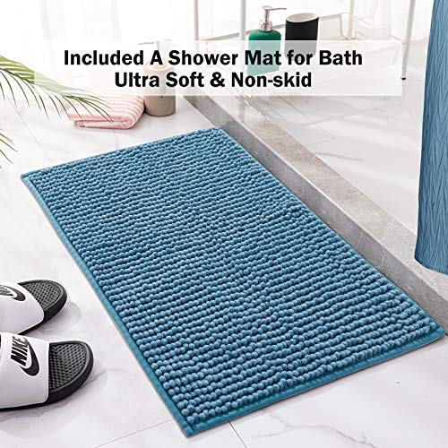 Reeple Ombre Shower Curtain Set With Rugs And Hooks For Bathroom Textured Waterproof Gradient Fabric Bath Shower Curtain 72 X 72 Inches Blue #TOP5