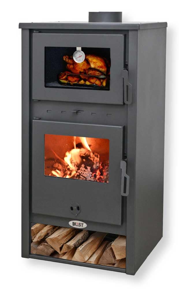 Stufa a Legna con Forno 11 kW in Acciaio Grigio, Modello Napoli, Forno 43 cm, 51x49x107 cm, Scarico Fumi 150 mm