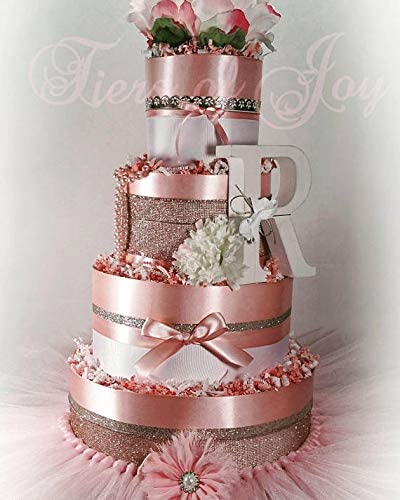 4 Tier Pink and Gold DIAPER CAKE gold tiara pink tutu white hair bows