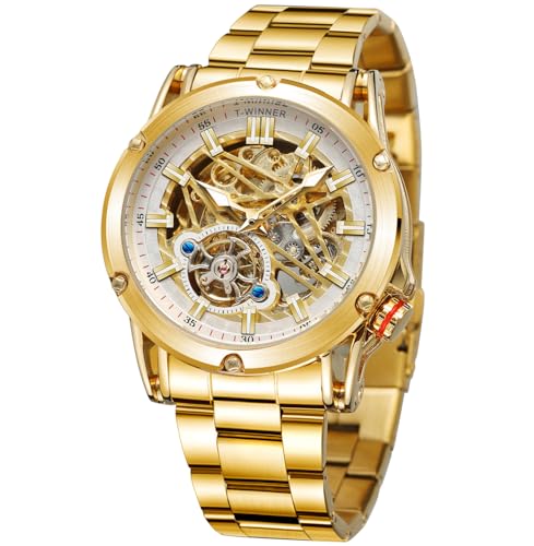 WENFVVIN New Automatic Men Big Face Watch Powerful Exotic TOURBILLON Skeleton Watch (Gold2)