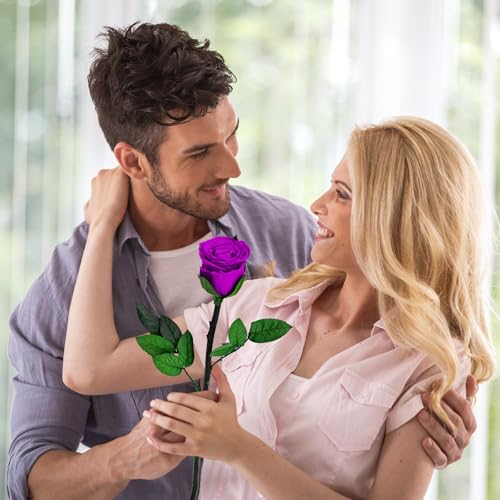 Miniatura 6 de Csyy Rosa Eterna, Rosa Eterna Púrpura Con Tallo Flores Preservadas Regalo San Valentín Dia De La Madre Flores Regalo Mama Navidad Púrpura