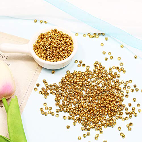 Bala&Fillic Golden Color 4mm Seed Beads About 1200pcs/100Grams in Bag, 6/0 Glass Craft Beads for Making Bracelet and Necklace (Golden) - Image 2