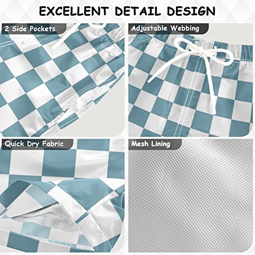 Blue White Checkerboard Boys Swim Trunks Squares Plaid Toddler Beach Board Shorts Baby Summer Bathing Suit 2T3