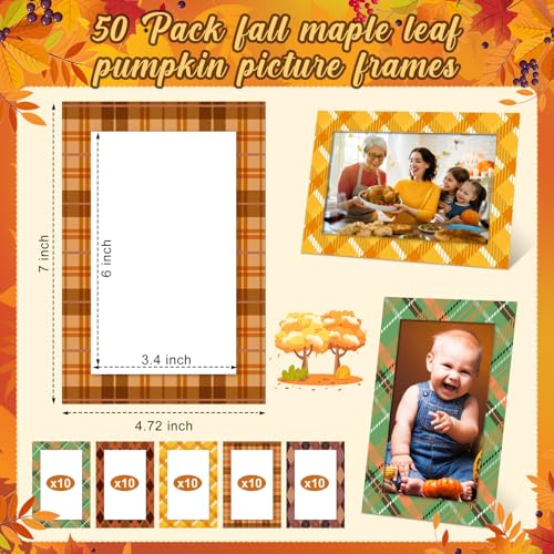 Image of 50 Pack Paper Photo Frame Cards, Fall Plaid Western Frames | Patriotic Plaid Designs for Camping Classroom, Beach Party, Fits 4x6 Pictures, Includes Envelopes and Foldable Stands