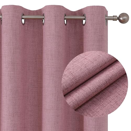 Joydeco 100% Blackout Curtains Bedroom 94 Inch Drop, Faux Linen Soft Textured Thermal Insulated Eyelet Curtains with Coating Back Layer for Living Room, W55 x L94, Pink - 2 Panels