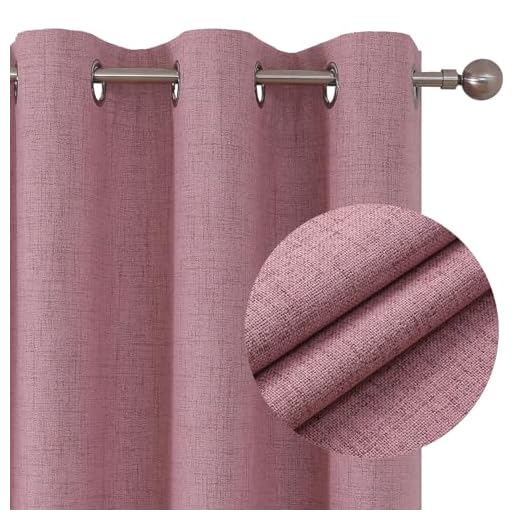 Joydeco 100% Blackout Curtains Bedroom 54 Inch Drop, Faux Linen Soft Textured Thermal Insulated Eyelet Curtains with Coating Back Layer for Living Room, W46 x L54, Pink - 2 Panels