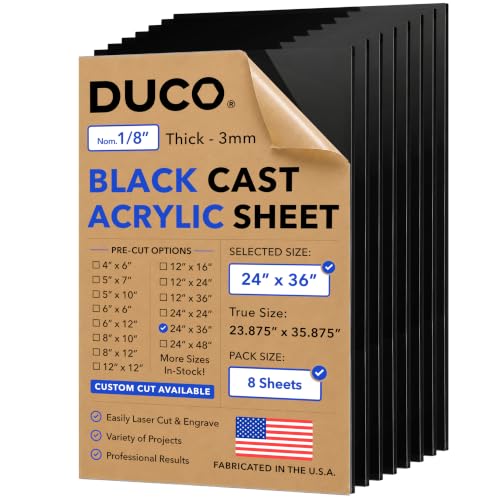 Duco 1/8" Black Cast Acrylic Sheets, 24"x36" Plexiglass Sheets, 8 Pack