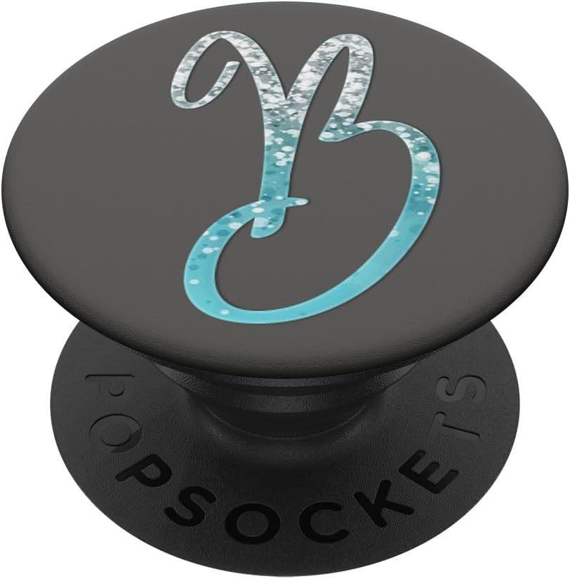 Silver Light Blue Initial Letter B On Space Gray PopSockets Adhesive PopGrip