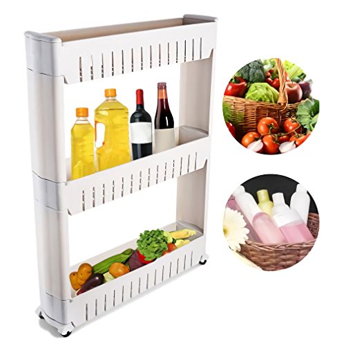 Qwhome Slim Slide out Kitchen Trolley Storage Shelf Organizer Gabinetes De Pared En Movimiento Tower Holder Rack Sobre Ruedas 3 Tier